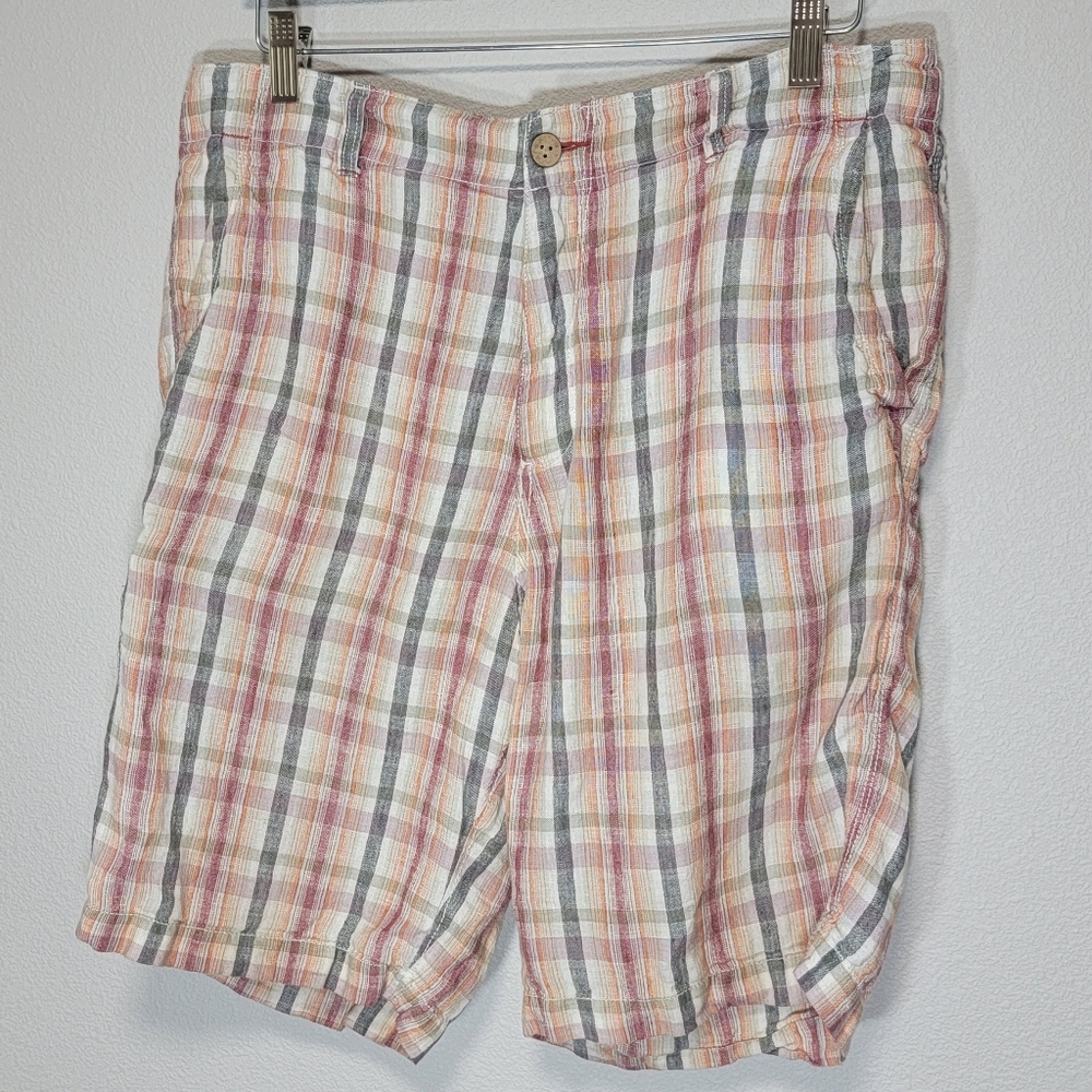 Tommy Bahama linen plaid unlined lightweight shorts